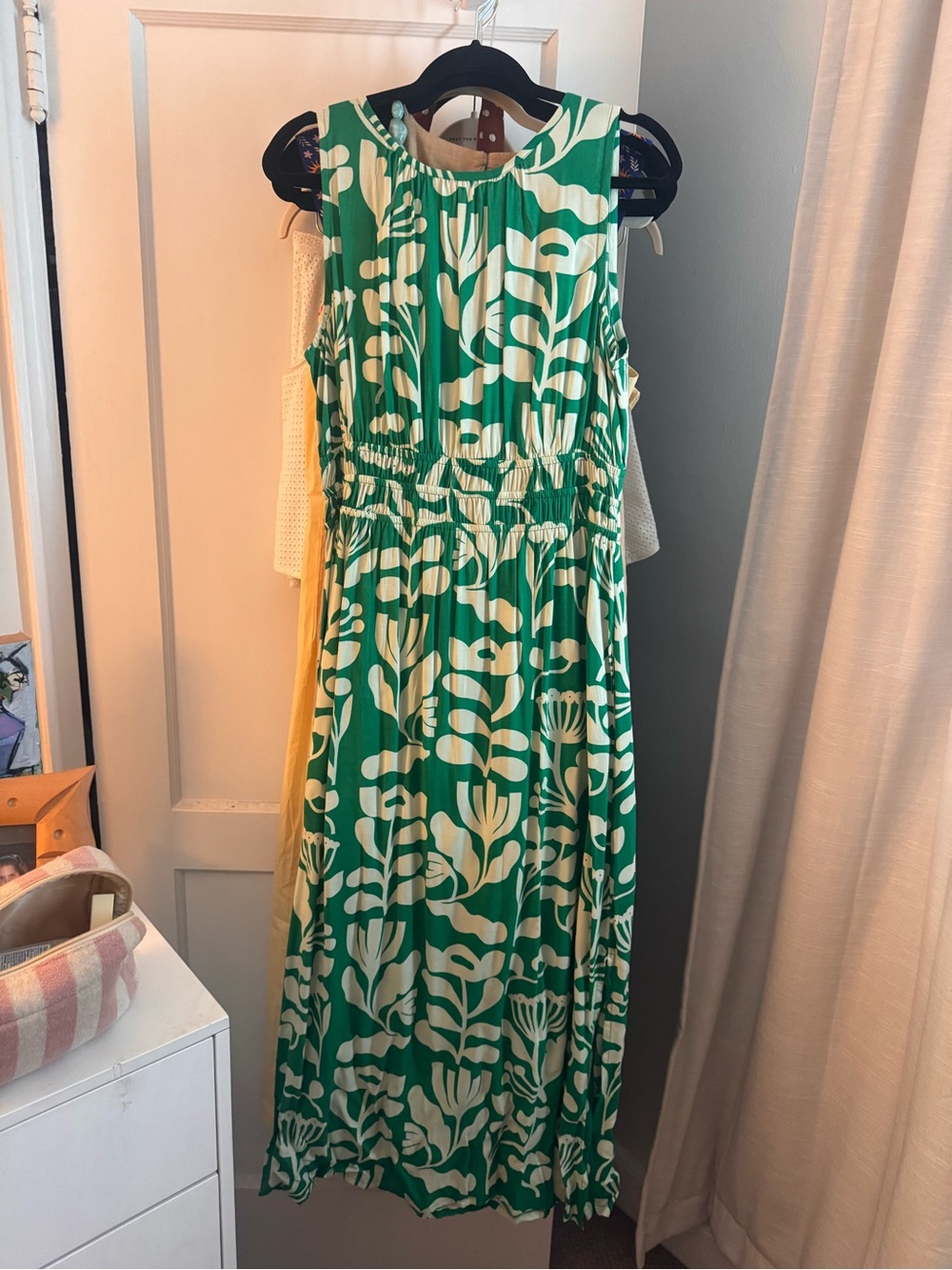 Sleeveless Green and Cream Floral Maxi Dress